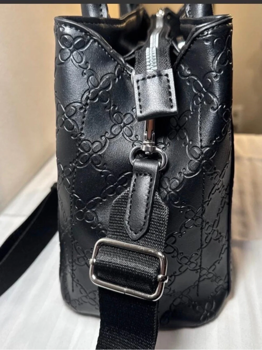 Nine West Black Embossed Satchel with Top Handles